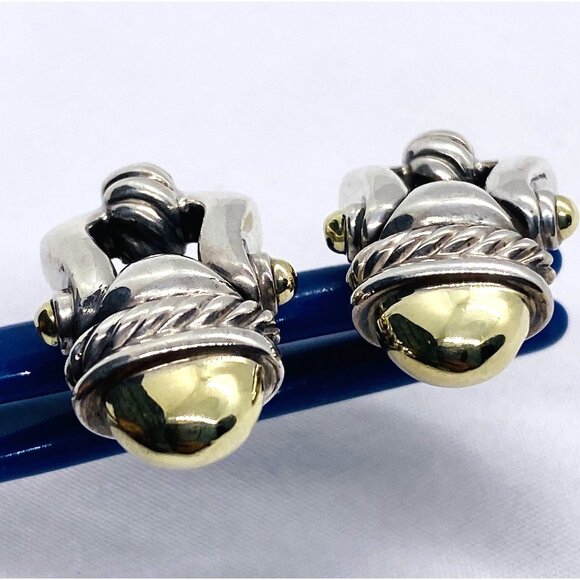 David Yurman 925 Sterling Silver 14K 585 Acorn Door Knocker Earrings - Picture 4 of 10